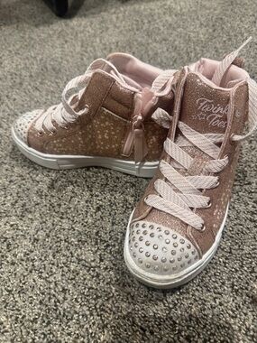 Skechers Girls' Rose Pink Glitter High-Top Sneakers with Rhinestones